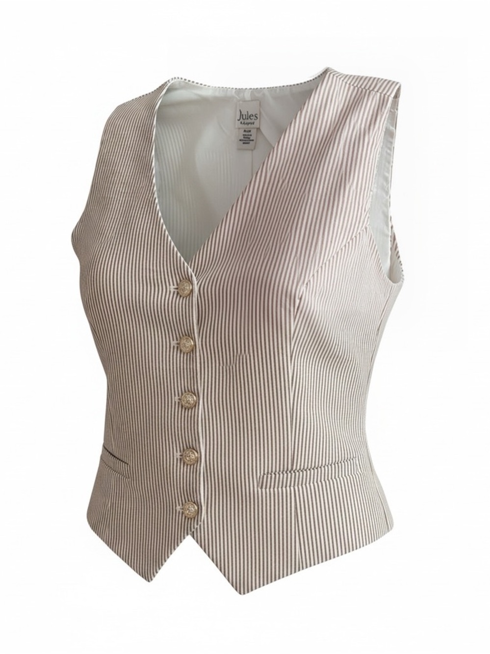 Jules & Leopold Tailored Striped Vest In Beige/White Size M NWT
